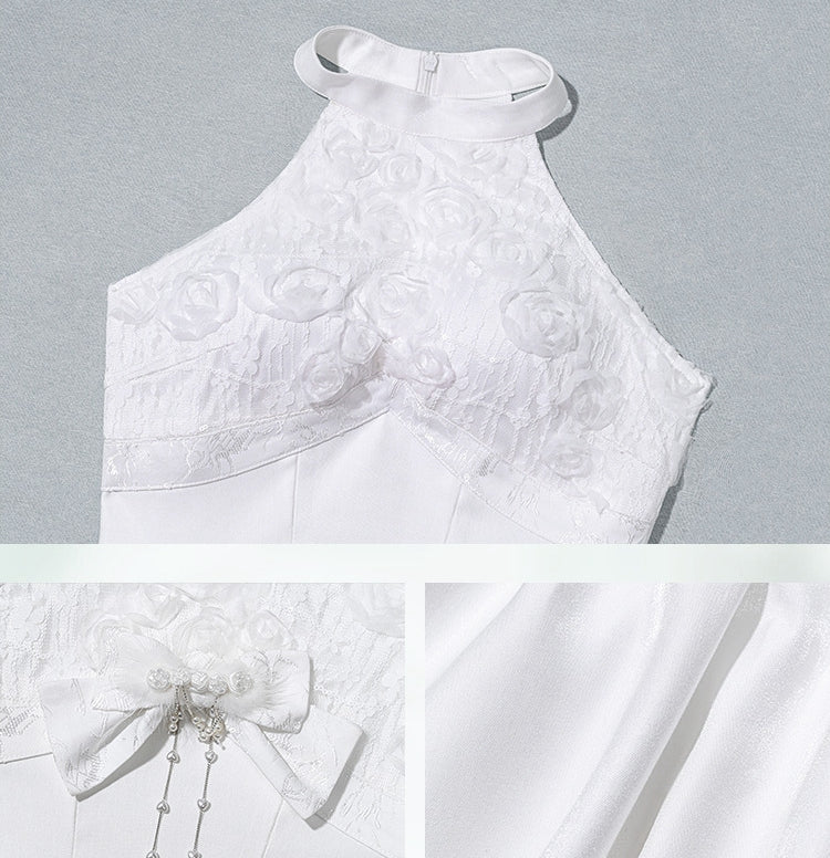 Weißes Blumenmieder Neckholder-Feenkleid