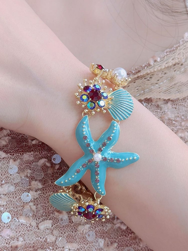 4 Shell Y2K Starfish Bracelet/Necklace Bittersweet Options Rhinestone Decorated And