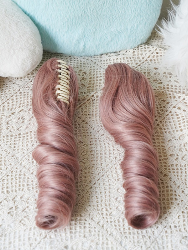 Pink Bob Cut Straight Wig With Bangs+Double Long/Short Ponytail Claw Clips