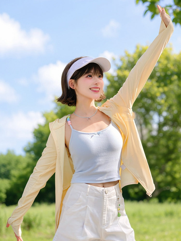 Apricot Kitty Print Loose Sun Protection Jacket