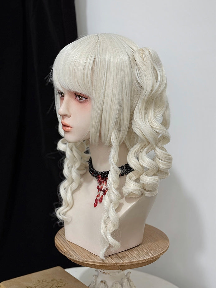 Roman Blonde Bangs Wigs Curly + Ponytails With Claw Two 48cm