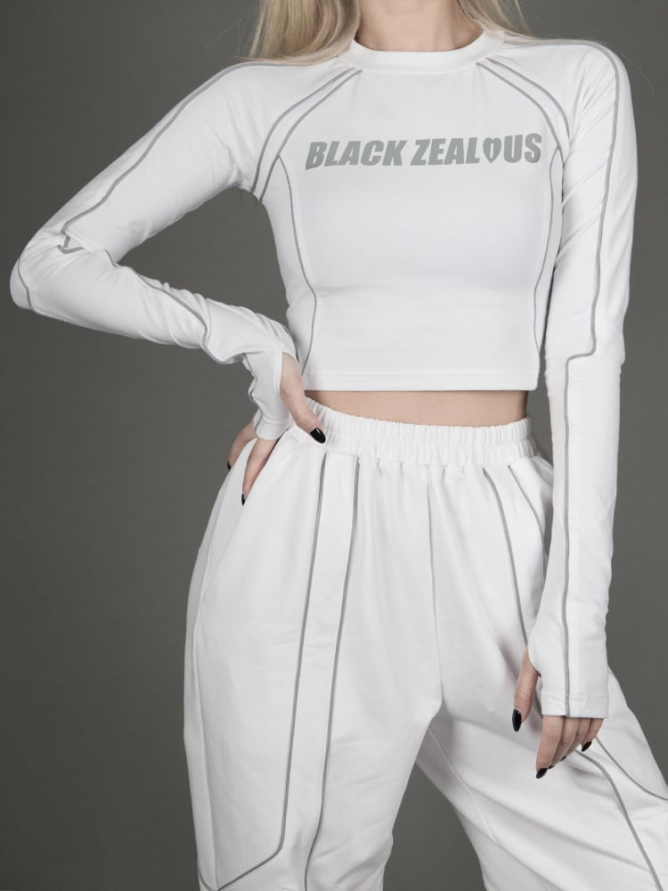 Cropped Cyberpunk Top Reflective Long Sleeves Futuristic