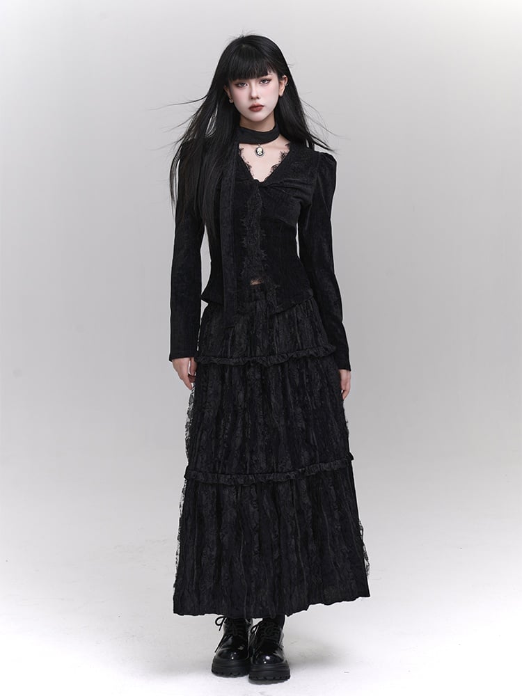 Gothic Black Ankle Length Skirt