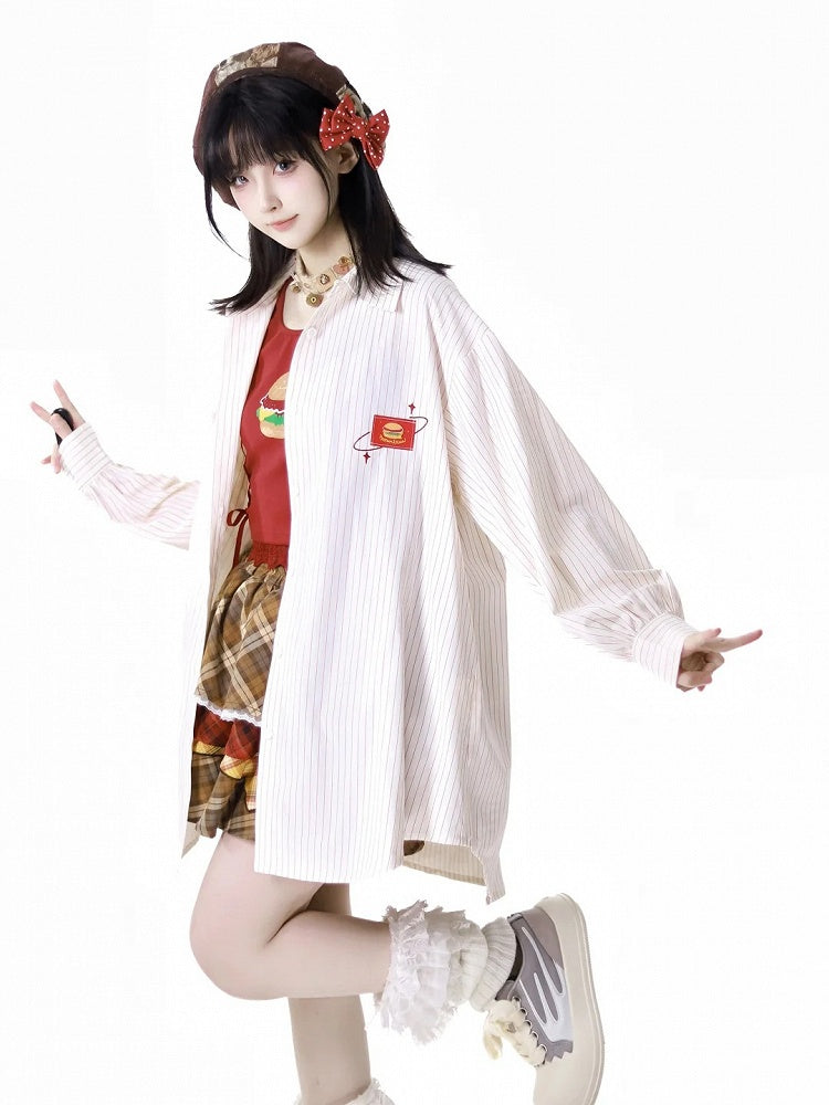 Oversize-Shirt mit Burger-Stickerei-Applikation, Rosa/Weiß