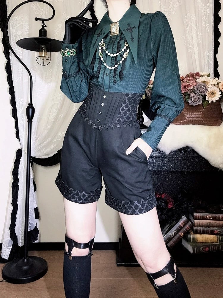 Corset Black Belt High Shorts Waist Boned Ouji Prince Lolita