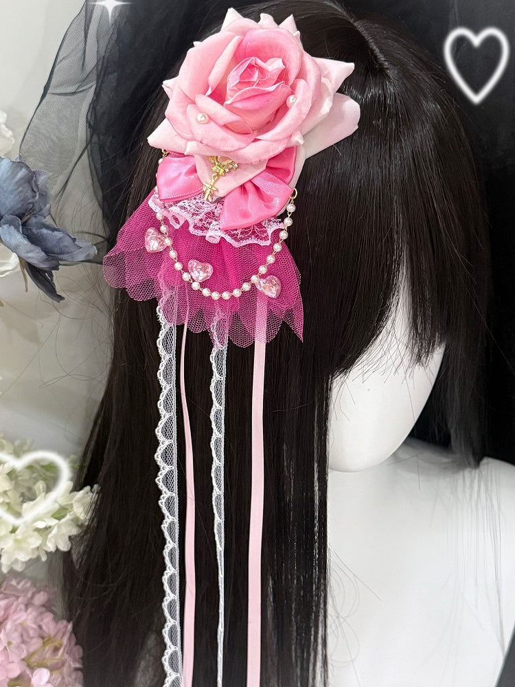 Charm Floral Pink Hairclip/Choker/Bracelet Beaded