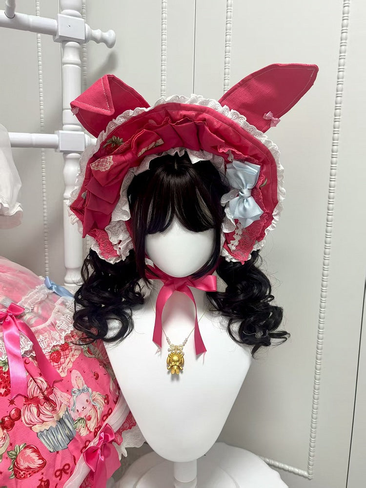 Blue Bonnet Ears Pink Sweet Yellow White Lolita Bunny /