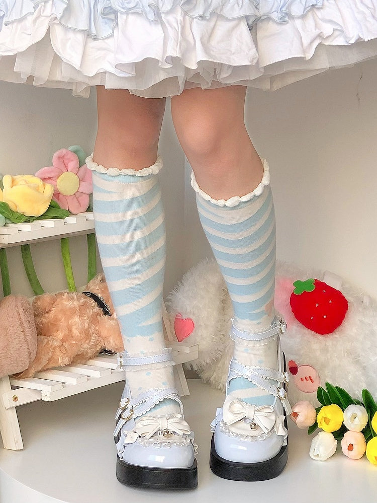 Lolita Baby Top Blue Platform Bow Sweet at Crisscross Buckle in Mary Straps Janes -