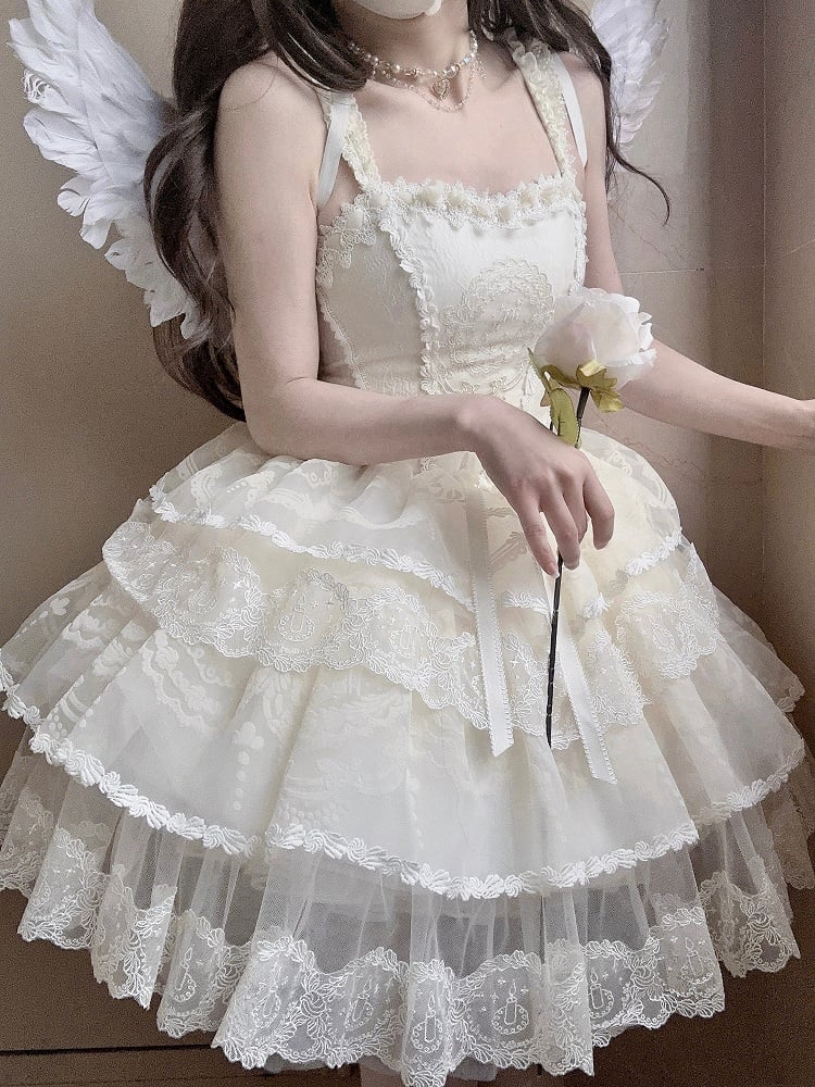 Corset Tiered Dress Lolita Skirt White Creamy Princess