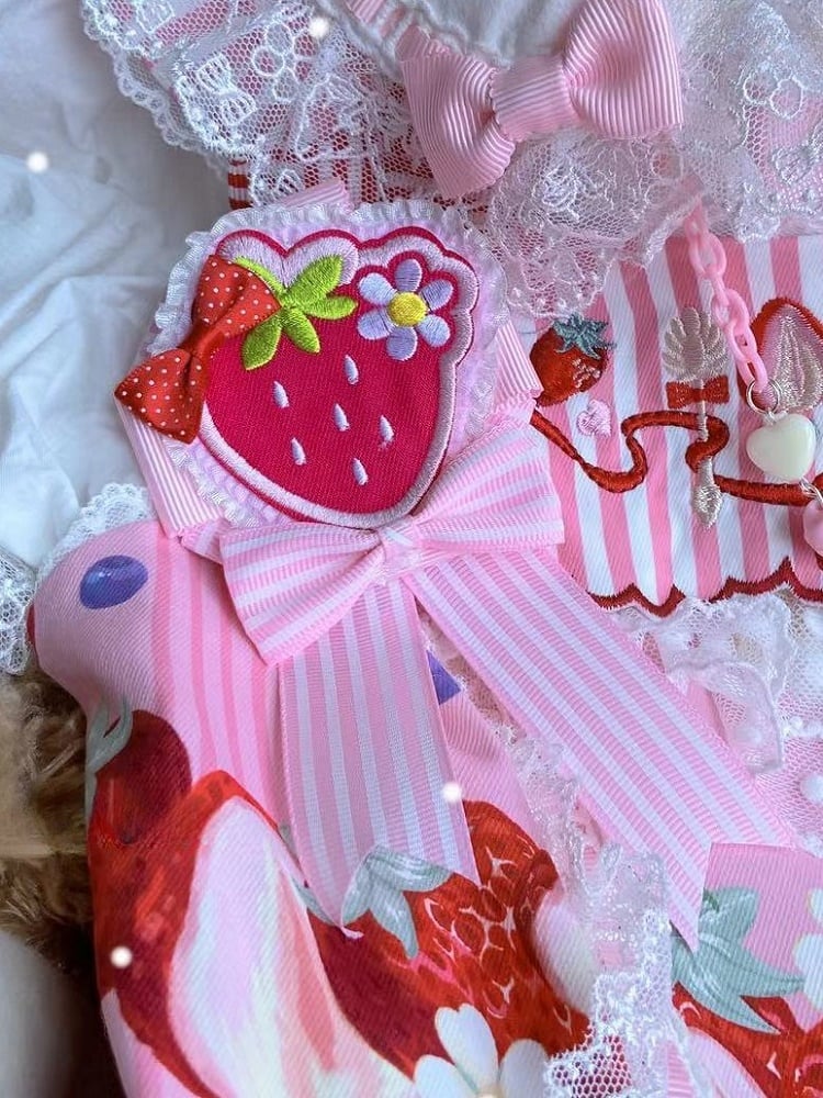 Borte Brosche Rüschen Details Applikation Rosa Schleife Erdbeere