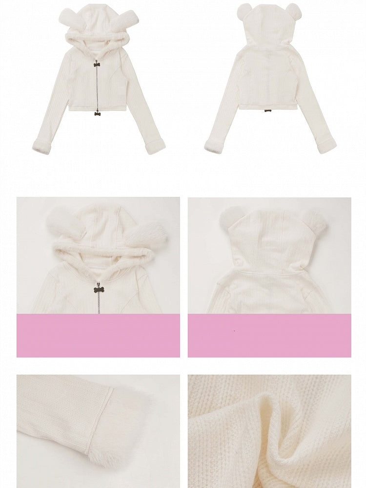 Cardigan Puppy Ears Hooded White Plush