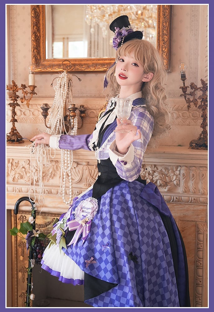 Bavaria / Set Blazer Cropped Top Full Skirt Corset Lolita Outfit - Style Waistcoat Purple Octoberfest