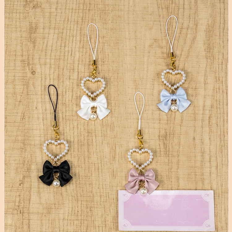 Blue Bow Beaded Charm Sweetheart Jirai Kei Light