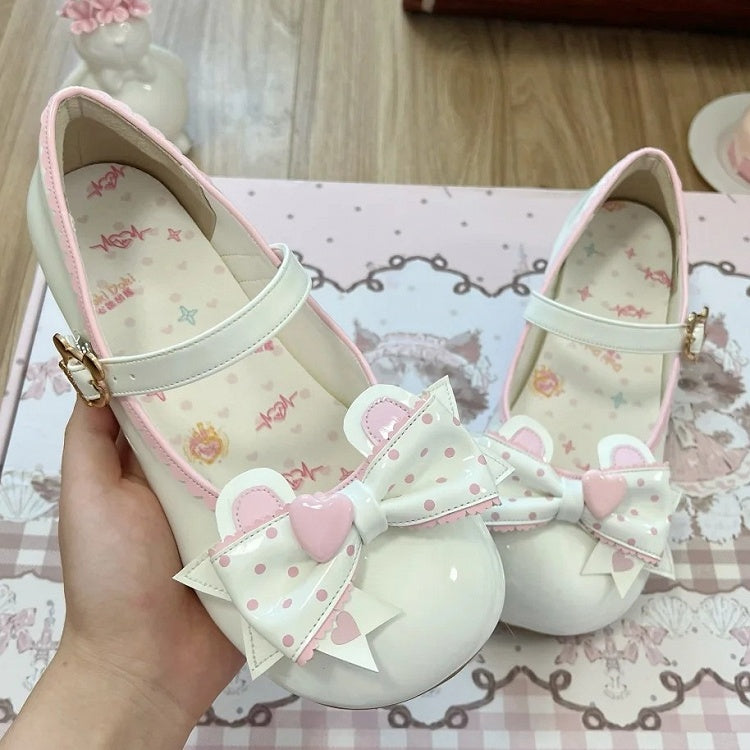 Janes PU Sweet in Bear-Themed Cute White Pink Lolita Low-heel Mary