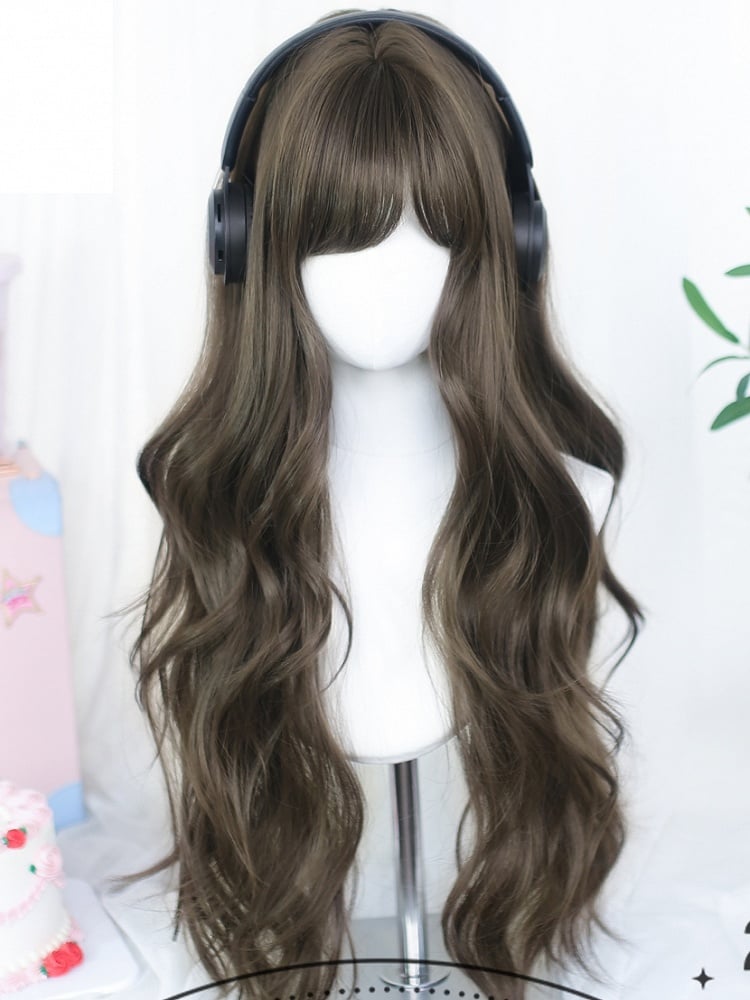 Wigs Light/Dark Brown With 65-70cm Wavy Long Bangs