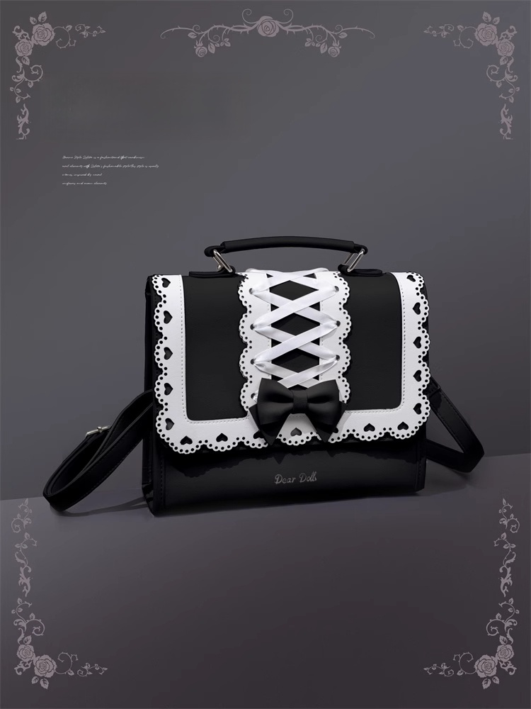 Black Handbag Criss-cross Design Lolita PU