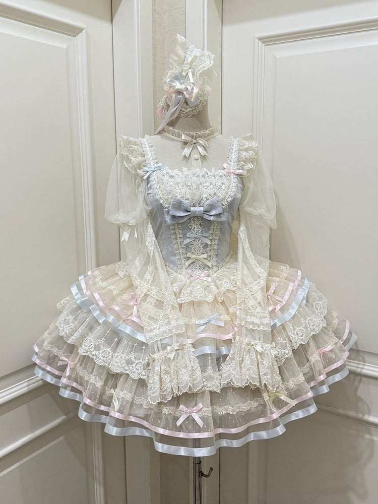 mit Schleifenrock JSK Lolita Lagenblaue Taille Großes Korsett Tüllrücken bei Princess