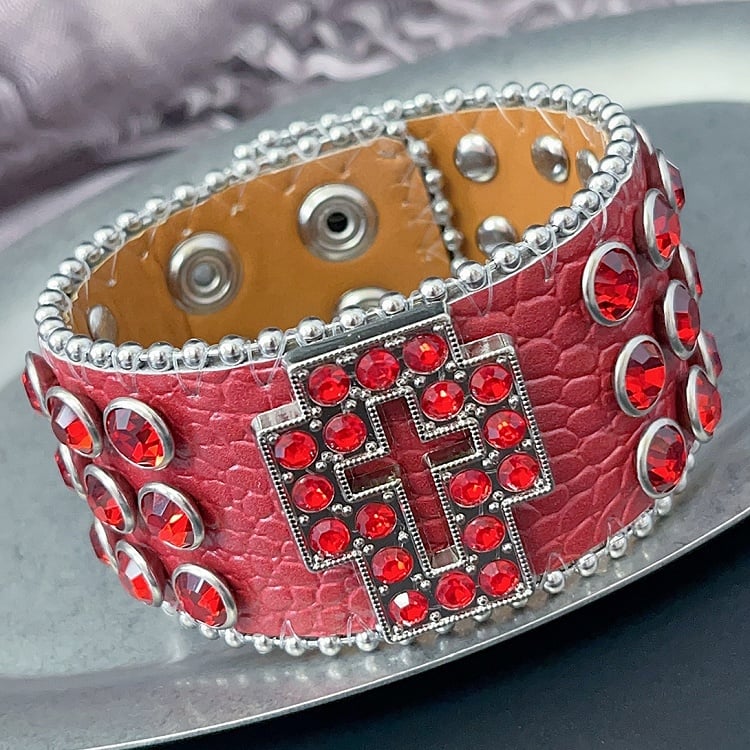 Rot/Schwarz/Silber Armband Y2K Strass Armband verziert Kreuz Design