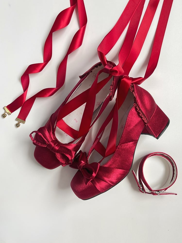 Elegant Wine Mary Red Bow Top Straps Janes Detachable Buckle With Dual at Ankle