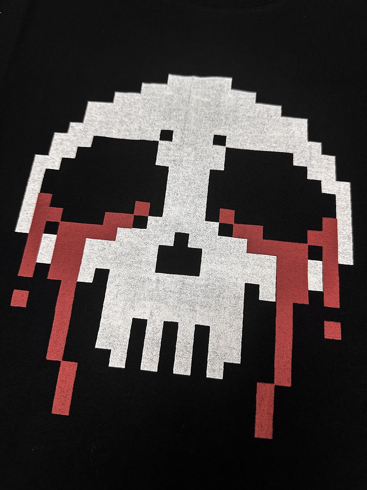 Pixel Round Neck T-Shirt Skeleton Print Cotton Black/White