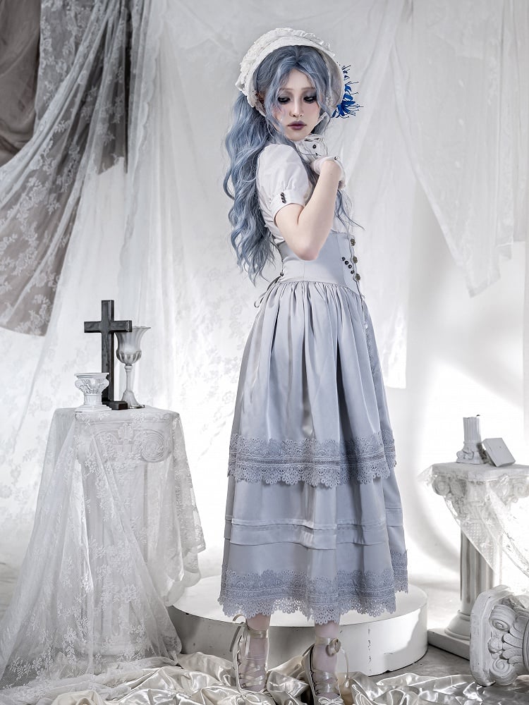with Corset Lolita Belt Gray Waist High Detachable Overlay Gothic Skirt Boned