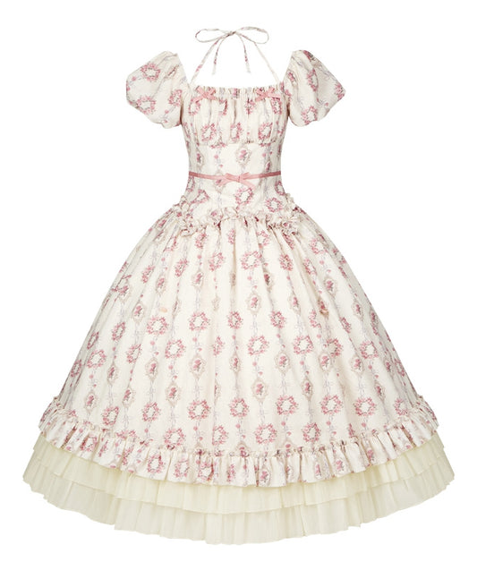 Elastic Long Classic Square Neckline Print Lolita Dress Version Floral