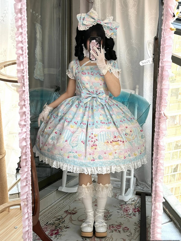 Cherry and Ice Cream Blue Summer Sweet Lolita Dress