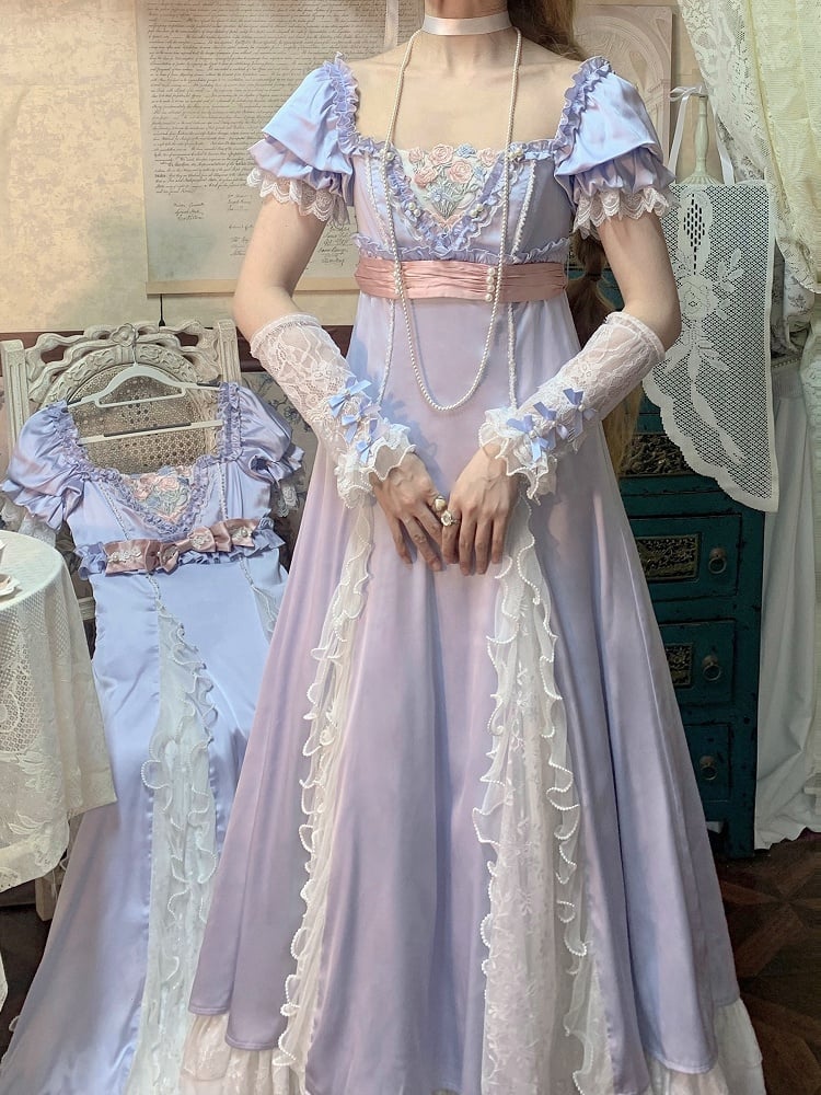 Blaues elegantes Lolita-Kleid mit Empire-Taille und quadratischem Ausschnitt
