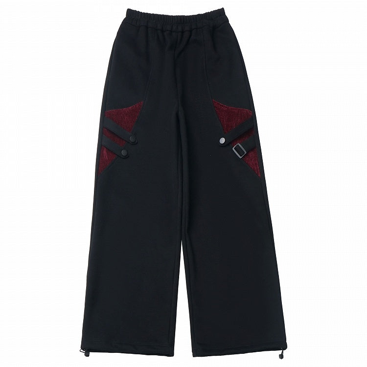 ブラックのゆったりとした伸縮性のある袖口のワイドレッグカットプルオンパンツ