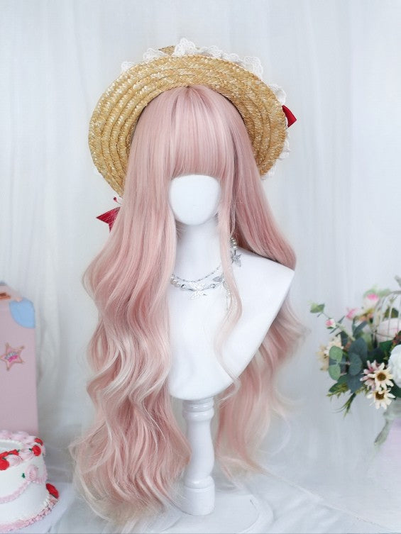 Length Pink Wavy Full With Bangs 75-80CM Wig
