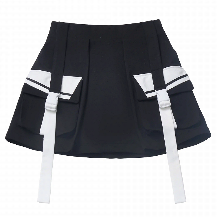 Snap Details Techwear Skirt Black Wasteland Punk