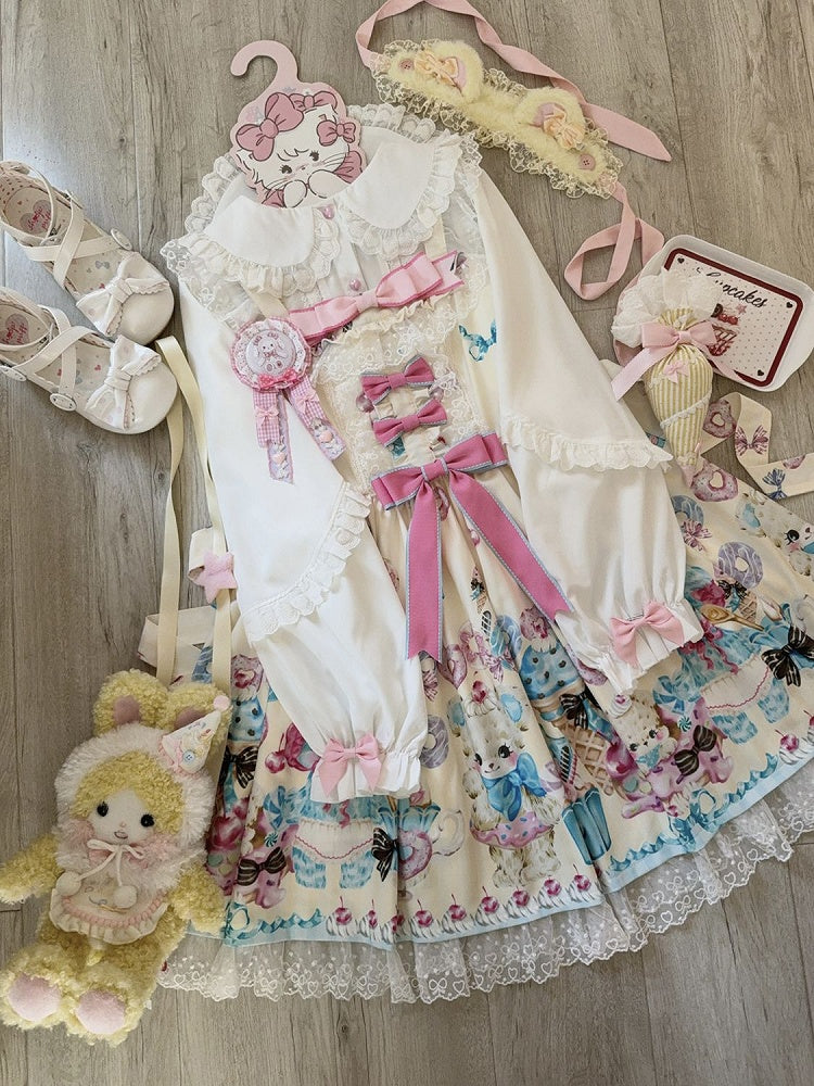 Skirt Print Teddy Lolita Jumper and Yellow Sweet Cream Ice