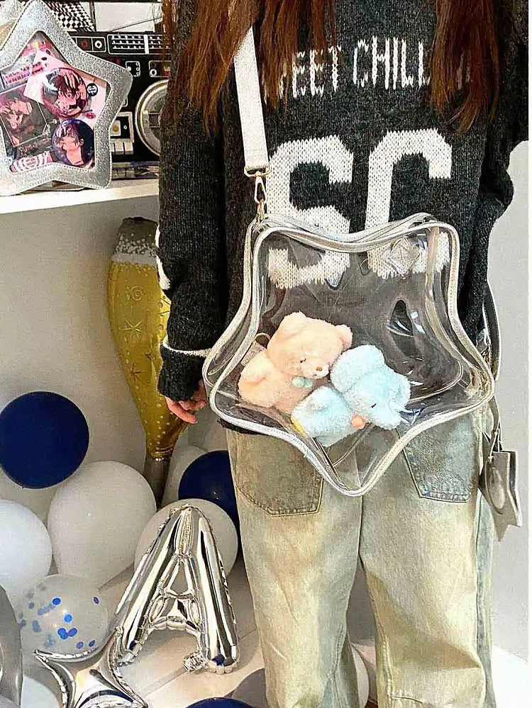Detachable Shining with Silver Charm Star-shaped Ita Bag Badge PU Set