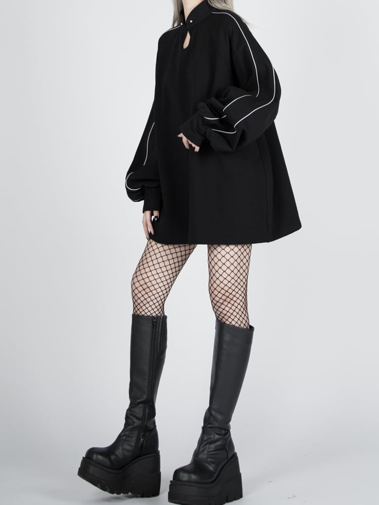 Tassel Black Reflective Sweatshirt with Qipao-Style Cyberpunk Belt
