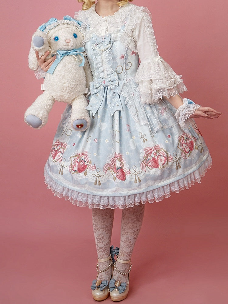 Sweet Lolita Print Blue Strawberry Skirt Jumper