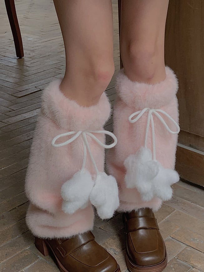 White/Yellow/Pink/Blue/Brown Sweet Plush Leg Warmers With Star-shaped Pompons