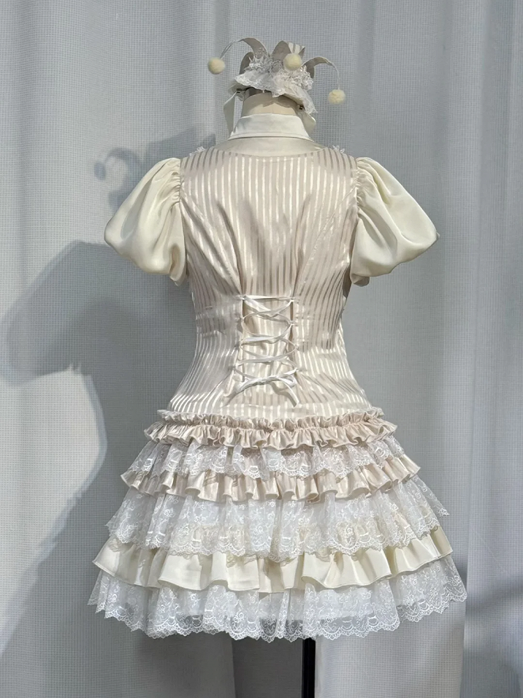 Clown-Outfit + Shorts, Pumphose, Kragen, spitzes Hemd, Lolita-Zirkus, Strumpfbänder, Ouji Apricot Vibes –