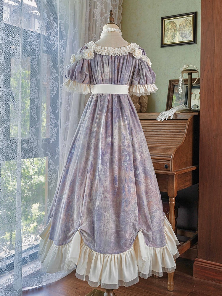 Classic Empire Maxi Piece Purple Lolita Oil One Elegant Waist Painting Dress Print