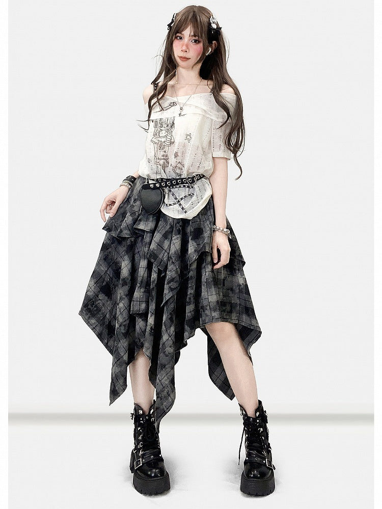 Handkerchief Dark Hem Plaid Skirt Pattern Bittersweet Gray