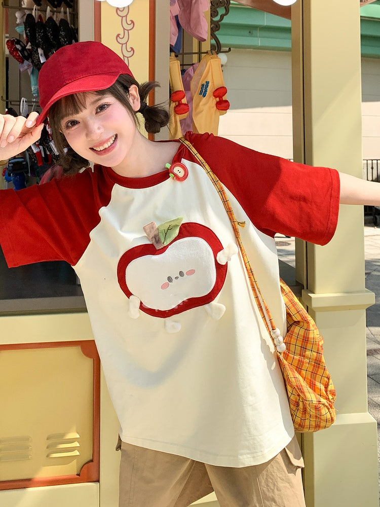 Rot-weißes Colorblock-Design T-Shirt Apple