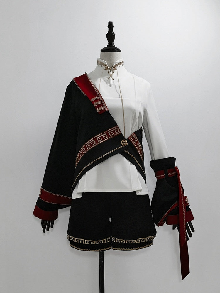 Ouji Asymmetrical Embroidery with a Sleeve Separate Top Chinoiserie