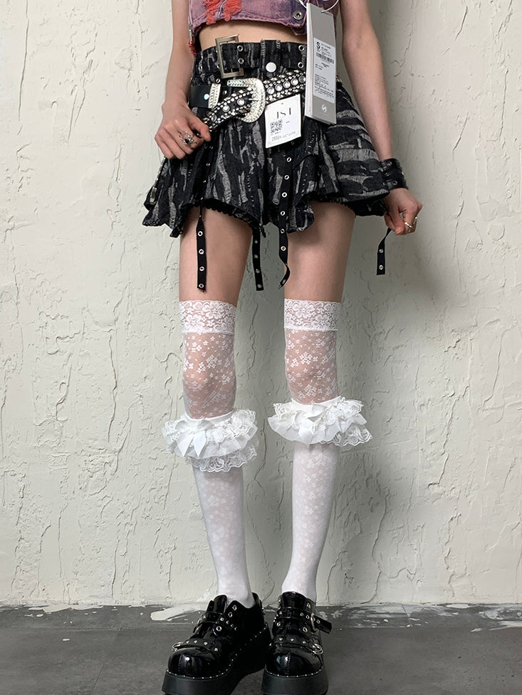 Bittersweet Stockings Floral Y2K Lace Overknee Trim White Pattern