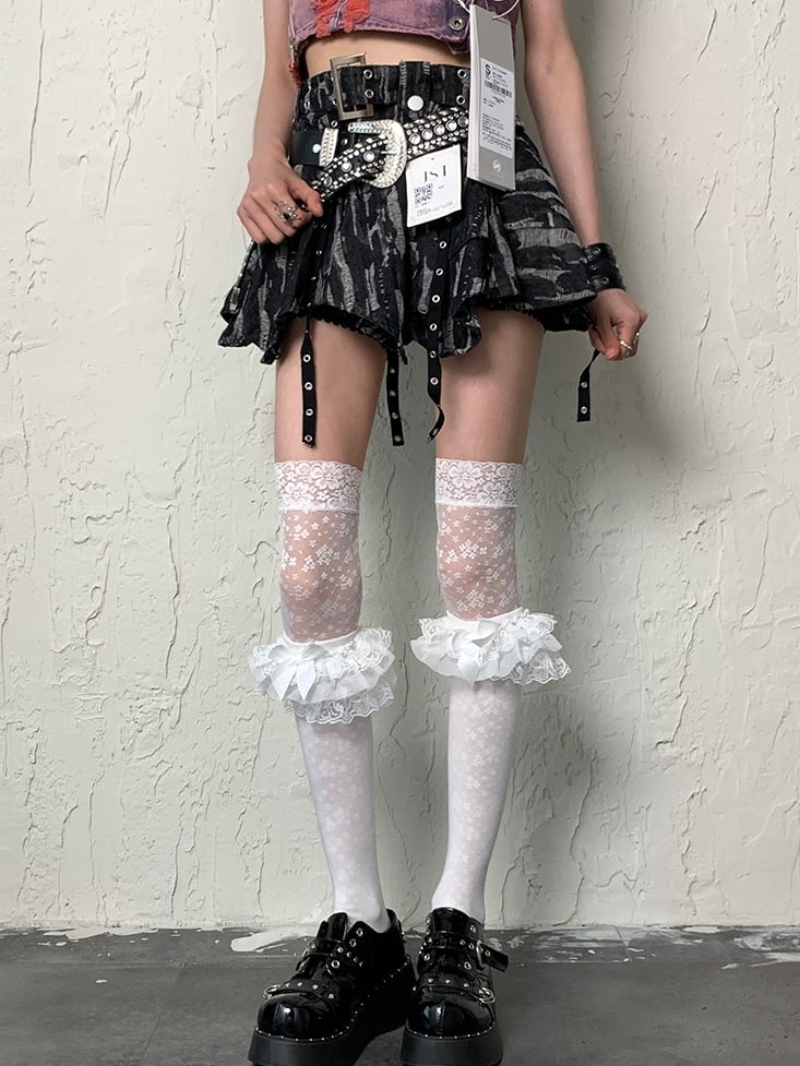 Cuff White Y2K Ruffled Bittersweet Stockings Underknee
