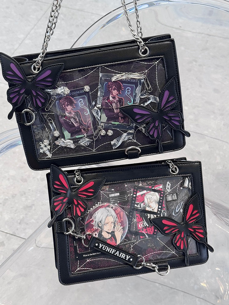 Purple Butterfly Spiderweb Detail Small Version Black Ita Shoulder Bag