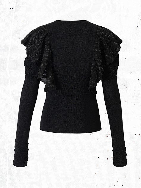 Chain Print Juliette Flutter with Black Gothic Overlays Top Punk Sleeve