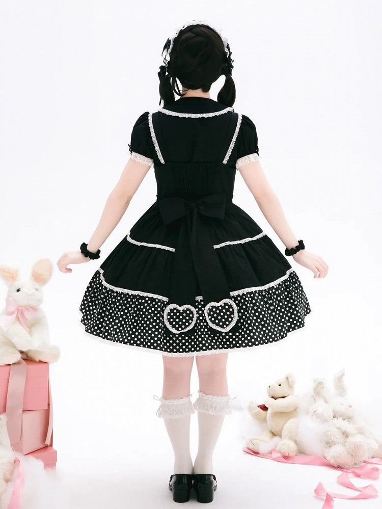 Dress School Polka Old Black Cotton White Dots Lolita