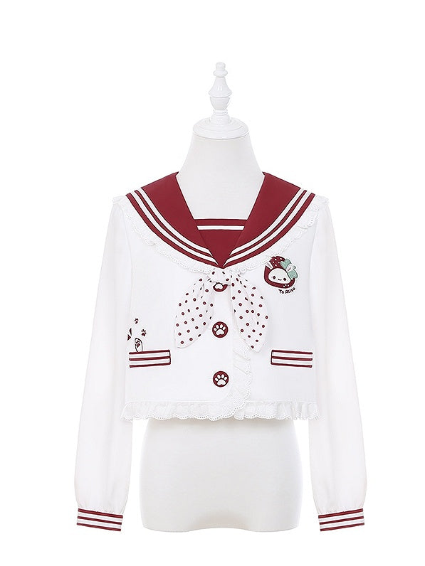 Pink/Wine Ruffled Sailor Collar Bunny Ears Design Back Red JK Uniform Top Light