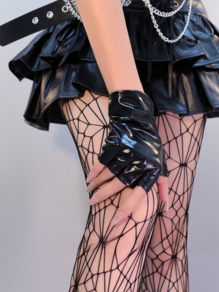 Cyberpunk Gothic Black/Silver Fingerless Gloves
