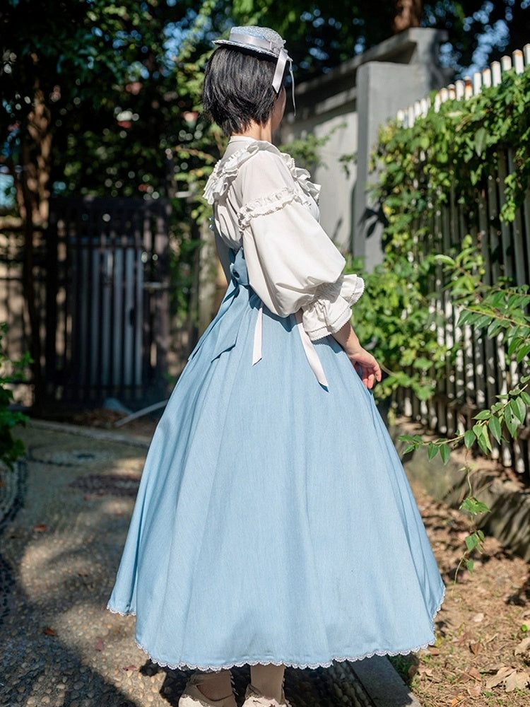 Dusty Blue Boned High Waist Long Version Autumn Daily Lolita Skirt