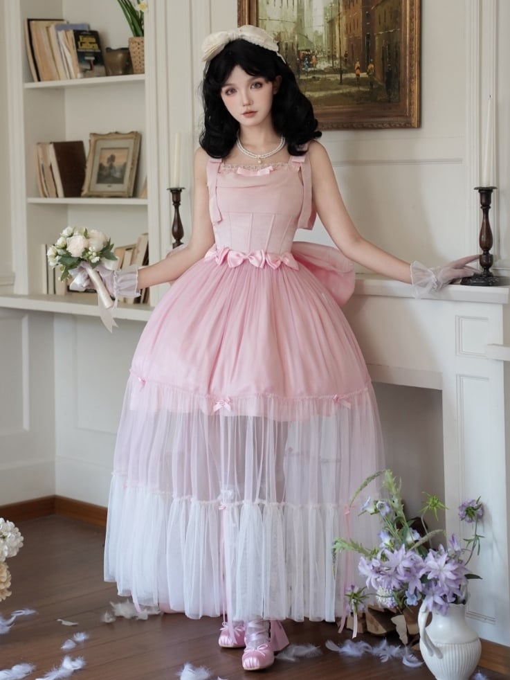 Dress JSK Full Shimmering Set Basque Waist Lolita Boned Pink